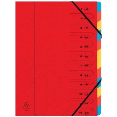Exacompta sorteermap met vaste rug en elastosluiting - 12 indelingen - rood - 54125e Exacompta sorteermap met vaste rug en elastosluiting - 12 indelingen - rood - 54125e