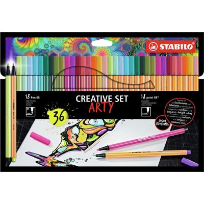 STABILO arty creative set - set pen 68 & point 88 - combi arty etui met 36 stuks STABILO arty creative set - set pen 68 & point 88 - combi arty etui met 36 stuks