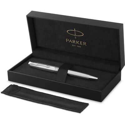 Parker sonnet ciselé special edition balpen, dop, huls en detail met palladium afwerking, medium, zwarte inkt Parker sonnet ciselé special edition balpen, dop, huls en detail met palladium afwerking, medium, zwarte inkt