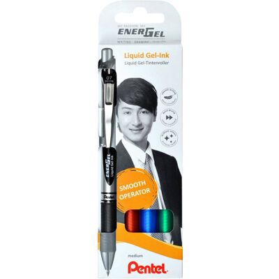 Pentel Gelschrijver energel bl77 0.7mm blister à 4 stuks (zwart, rood, blauw en groen) Pentel Gelschrijver energel bl77 0.7mm blister à 4 stuks (zwart, rood, blauw en groen)