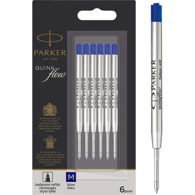 Parker balpenvullingen medium punt blauwe quinkflow-inkt voordeelverpakking 6 stuks Parker balpenvullingen medium punt blauwe quinkflow-inkt voordeelverpakking 6 stuks