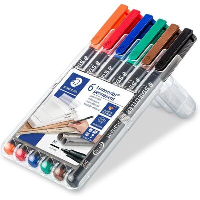 STAEDTLER lumocolor permanent universele pen m 317 - box 6 kleuren STAEDTLER lumocolor permanent universele pen m 317 - box 6 kleuren