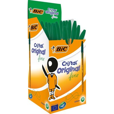 BIC cristal original dunne balpennen - groen - doos van 50 stuks - dunne punt 0.8 mm BIC cristal original dunne balpennen - groen - doos van 50 stuks - dunne punt 0.8 mm