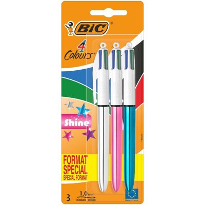 BIC colours shine 4-kleurenbalpen medium klassieke inktkleuren blister van 3 stuks BIC colours shine 4-kleurenbalpen medium klassieke inktkleuren blister van 3 stuks