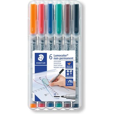STAEDTLER lumocolor m non-permanent pen - box 6 kleuren STAEDTLER lumocolor m non-permanent pen - box 6 kleuren