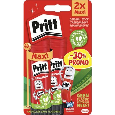 Pritt lijmstift 2x43g original - lijmstick voor school en kantoor - papier & karton - voordeelpak promo Multi kleuren Pritt lijmstift 2x43g original - lijmstick voor school en kantoor - papier & karton - voordeelpak promo Multi kleuren