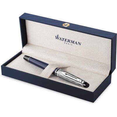 Waterman expert vulpen metaal-blauwe lak met palladium detail gebeitelde dop roestvrij staal medium penpunt Waterman expert vulpen metaal-blauwe lak met palladium detail gebeitelde dop roestvrij staal medium penpunt