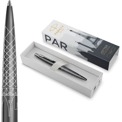 Parker jotter balpen special edition paris grey met verchroomd detail medium penpunt blauwe inkt geschenkverpakking Parker jotter balpen special edition paris grey met verchroomd detail medium penpunt blauwe inkt geschenkverpakking