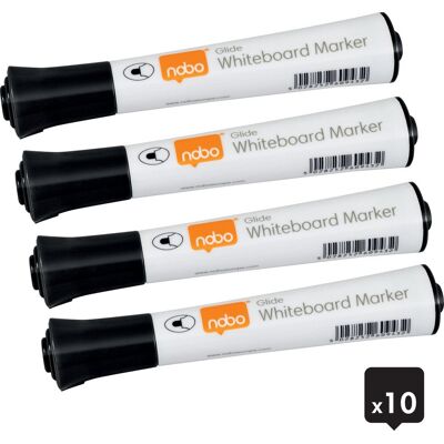 Nobo glide whiteboard markers met ronde punt - pak van 10 stuks - zwart Nobo glide whiteboard markers met ronde punt - pak van 10 stuks - zwart