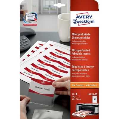 Avery Badge insteekkaart 40x75mm 190grs 20 vel Avery Badge insteekkaart 40x75mm 190grs 20 vel