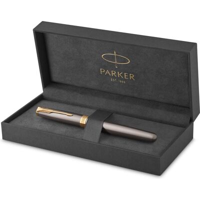 Parker sonnet-vulpen grijze lak met gouden details fijne roestvrijstalen penpunt met gouden coating blauwe inkt geschenkverpakking Parker sonnet-vulpen grijze lak met gouden details fijne roestvrijstalen penpunt met gouden coating blauwe inkt geschenkverpakking