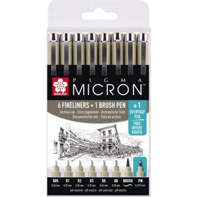 Sakura pigma micron fineliners - etui promotieset - 7 fineliners zwart en 1 pigma micron pn Zwart Sakura pigma micron fineliners - etui promotieset - 7 fineliners zwart en 1 pigma micron pn Zwart