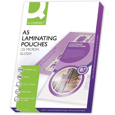 Q-CONNECT lamineeretui a5 2x 125 micron 100 stuks Q-CONNECT lamineeretui a5 2x 125 micron 100 stuks
