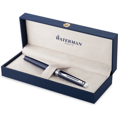Waterman hémisphère vulpen, blauwe lak met palladium details, roestvrijstalen medium penpunt, blauwe inkt, geschenkset Waterman hémisphère vulpen, blauwe lak met palladium details, roestvrijstalen medium penpunt, blauwe inkt, geschenkset