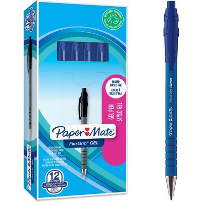 Paper Mate flexgrip gelpennen medium punt (0,7 mm) blauwe inkt 12 stuks Paper Mate flexgrip gelpennen medium punt (0,7 mm) blauwe inkt 12 stuks