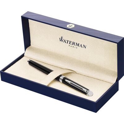 Waterman hémisphère-vulpen glimmend zwart met chromen rand medium penpunt zwarte inkt cadeauverpakking Waterman hémisphère-vulpen glimmend zwart met chromen rand medium penpunt zwarte inkt cadeauverpakking