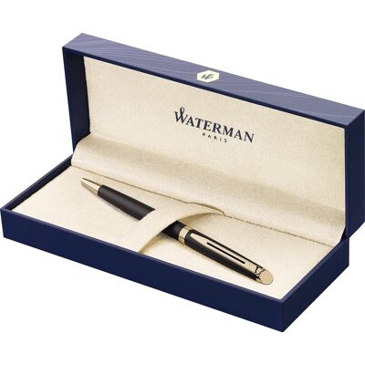 Waterman hémisphère-balpen matzwart met 23-karaats gouden afwerking medium punt blauwe inkt geschenkverpakking Waterman hémisphère-balpen matzwart met 23-karaats gouden afwerking medium punt blauwe inkt geschenkverpakking