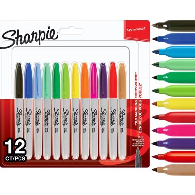 Sharpie permanentmarkers fijne punt diverse kleuren 12 stuks Sharpie permanentmarkers fijne punt diverse kleuren 12 stuks