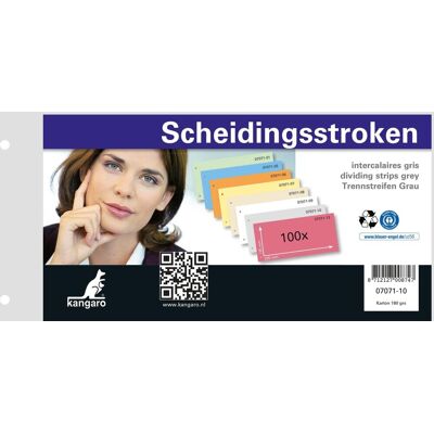 Kangaro scheidingsstrook - 2-gaats - 225x120mm - 180 grams - grijs - 100 stuks Kangaro scheidingsstrook - 2-gaats - 225x120mm - 180 grams - grijs - 100 stuks