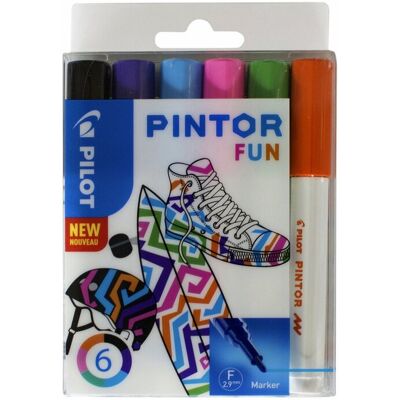 Pilot pintor fun markeerstift 6 stuk(s) zwart, lichtblauw, limoen, oranje, roze, violet kogelpunt Pilot pintor fun markeerstift 6 stuk(s) zwart, lichtblauw, limoen, oranje, roze, violet kogelpunt