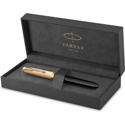 Parker 51 vulpen 18k puur goud zwarte hars gouden detail fijne punt met zwarte inkt geschenkverpakking Parker 51 vulpen 18k puur goud zwarte hars gouden detail fijne punt met zwarte inkt geschenkverpakking