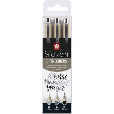 Sakura pigma micron 05 fineliner set 3 pennen, zwart & grijs Zwartgrijs Sakura pigma micron 05 fineliner set 3 pennen, zwart & grijs Zwartgrijs