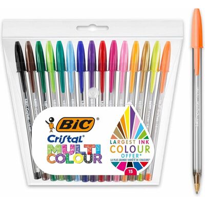 BIC cristal multicolour balpennen brede punt (1.6 mm) - verschillende kleuren - pak van 15 stuks BIC cristal multicolour balpennen brede punt (1.6 mm) - verschillende kleuren - pak van 15 stuks