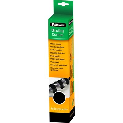 Fellowes plastic bindruggen rond 12mm - zwart (25 stuks) Fellowes plastic bindruggen rond 12mm - zwart (25 stuks)