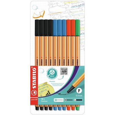 STABILO point 88 Fineliner - 10 Kleuren, 0,4mm Punt STABILO point 88 Fineliner - 10 Kleuren, 0,4mm Punt