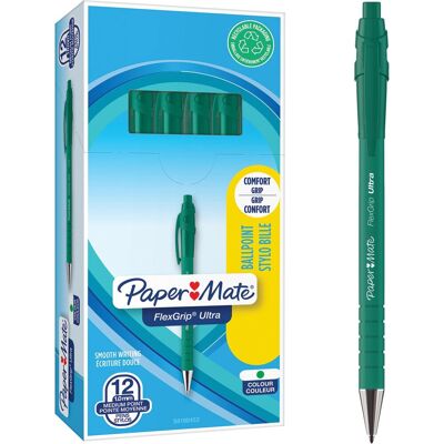 Paper Mate flexgrip ultra intrekbare-balpennen medium punt (1,0 mm) groen 12 stuks Paper Mate flexgrip ultra intrekbare-balpennen medium punt (1,0 mm) groen 12 stuks