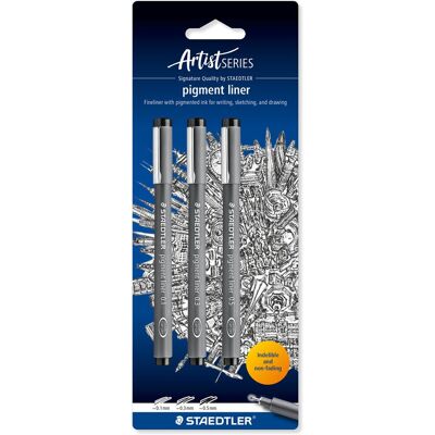 STAEDTLER - artist series - pigment liner 308 fineliner - kaart met 3 stuks - zwart STAEDTLER - artist series - pigment liner 308 fineliner - kaart met 3 stuks - zwart