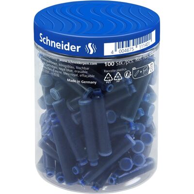 Schneider Schrijfwaren Schneider inktpatronen - container à 100 stuks - koningsblauw - s-6803 Schneider Schrijfwaren Schneider inktpatronen - container à 100 stuks - koningsblauw - s-6803