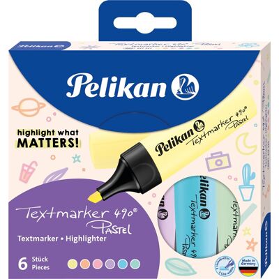 Pelikan markeerstift 490® pastel 6 markeerstiften in etui Pelikan markeerstift 490® pastel 6 markeerstiften in etui
