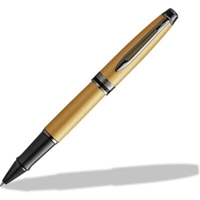 Waterman expert rollerballpen metallic gouden lak met rutheniumdetails fijne punt zwarte inkt met geschenkverpakking Waterman expert rollerballpen metallic gouden lak met rutheniumdetails fijne punt zwarte inkt met geschenkverpakking