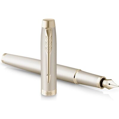 Parker im monochrome vulpen blauwe inkt champagnekleurige afwerking en details fijne punt met geschenkdoos Parker im monochrome vulpen blauwe inkt champagnekleurige afwerking en details fijne punt met geschenkdoos