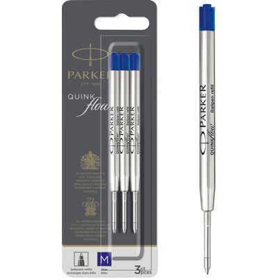 Parker balpenvulling - medium punt - blauwe quinkflow-inkt - 3 stuks Parker balpenvulling - medium punt - blauwe quinkflow-inkt - 3 stuks