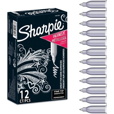 Sharpie Metallic -permanentmarkers fijne punt zilverkleurig 12 stuks Sharpie Metallic -permanentmarkers fijne punt zilverkleurig 12 stuks