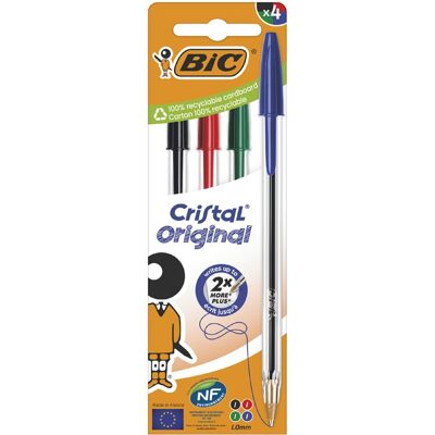 BIC cristal original, clip, stick balpen, blauw, 4 stuk(s), medium BIC cristal original, clip, stick balpen, blauw, 4 stuk(s), medium