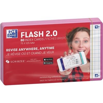 Oxford flash 2.0 - flashcards - geruit 5mm - a7 - fuchsia rand - 80 stuks Oxford flash 2.0 - flashcards - geruit 5mm - a7 - fuchsia rand - 80 stuks