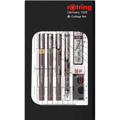 Rotring isograph-pennenset technische pen en vulpotlood collegeset 3 pennen (0,2 mm, 0,3 mm, 0,5 mm) en mechanisch vulpotlood (0,5 mm) plus accessoires 9 stuks Rotring isograph-pennenset technische pen en vulpotlood collegeset 3 pennen (0,2 mm, 0,3 mm, 0,5 mm) en mechanisch vulpotlood (0,5 mm) plus accessoires 9 stuks