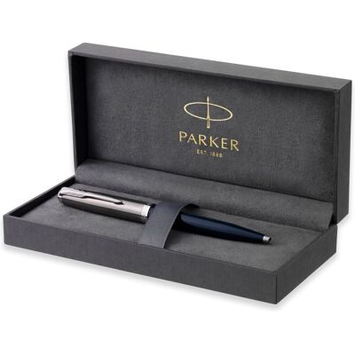 Parker 51-balpen donkerblauwe behuizing met chromen afwerking medium punt met zwarte inktnavulling geschenkverpakking Parker 51-balpen donkerblauwe behuizing met chromen afwerking medium punt met zwarte inktnavulling geschenkverpakking