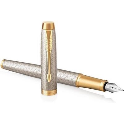 Parker im vulpen premium warm zilver fijne penpunt met blauwe inkt navulling geschenkdoos Parker im vulpen premium warm zilver fijne penpunt met blauwe inkt navulling geschenkdoos