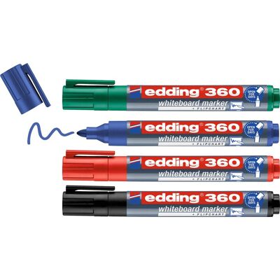 Edding 360/4 s boardmarker set - zwart/blauw/rood/groen - 1,5-3mm - geschikt voor whiteboard en flipchart Edding 360/4 s boardmarker set - zwart/blauw/rood/groen - 1,5-3mm - geschikt voor whiteboard en flipchart
