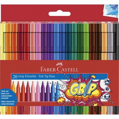 Faber-Castell viltstiften - grip colour - etui 20 stuks - fc-155320 Faber-Castell viltstiften - grip colour - etui 20 stuks - fc-155320