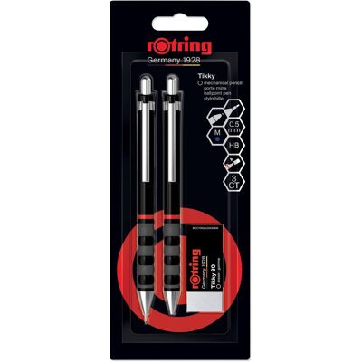 Rotring tikky vulpotlood-, balpen- en gomset grafiet hb, 0,5 mm potlood pen met medium punt zwarte huls lichtgewicht met rubberen grip Rotring tikky vulpotlood-, balpen- en gomset grafiet hb, 0,5 mm potlood pen met medium punt zwarte huls lichtgewicht met rubberen grip