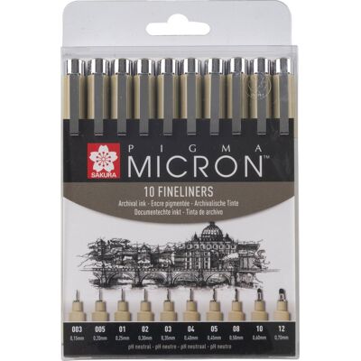 Sakura pigma micron etui fineliners - 10 fineliners - zwart Sakura pigma micron etui fineliners - 10 fineliners - zwart