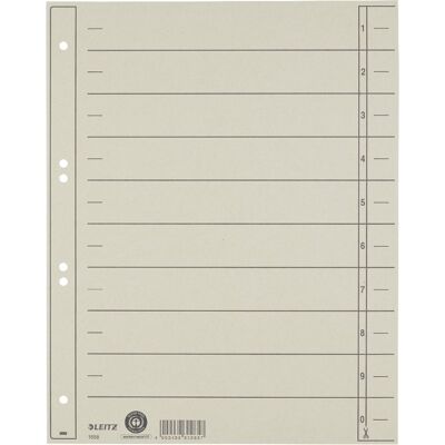Leitz staffeltabblad karton - beschrijfbare tabs, 2/4-rings - voor ordners en ringbanden - grijs Leitz staffeltabblad karton - beschrijfbare tabs, 2/4-rings - voor ordners en ringbanden - grijs