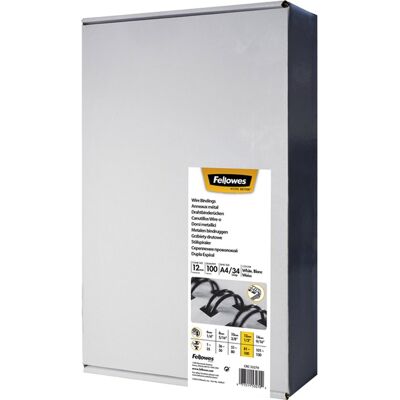 Fellowes bindring - metalen bindruggen - 12 mm - tot 100 vel - 34-rings - a4 - wit - 100 stuks Fellowes bindring - metalen bindruggen - 12 mm - tot 100 vel - 34-rings - a4 - wit - 100 stuks