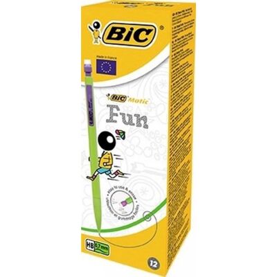 BIC : vulpotlood hb 0,7mm "matic fun" + gomtop en 3 minen - gekleurde clip BIC : vulpotlood hb 0,7mm "matic fun" + gomtop en 3 minen - gekleurde clip
