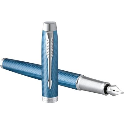 Parker im premium vulpen blauwgrijs met chroomdetail fijne penpunt met blauwe inkt navulling geschenkdoos Parker im premium vulpen blauwgrijs met chroomdetail fijne penpunt met blauwe inkt navulling geschenkdoos